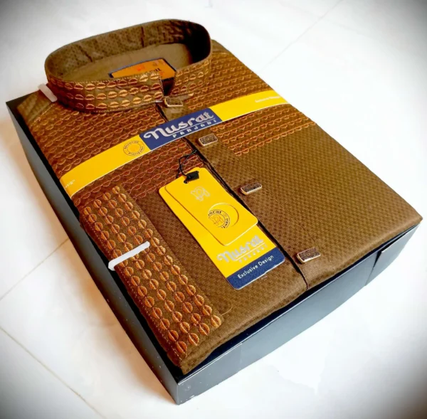 Men's Exclusive Panjabi (golden brown with Embroidered) - Image 2